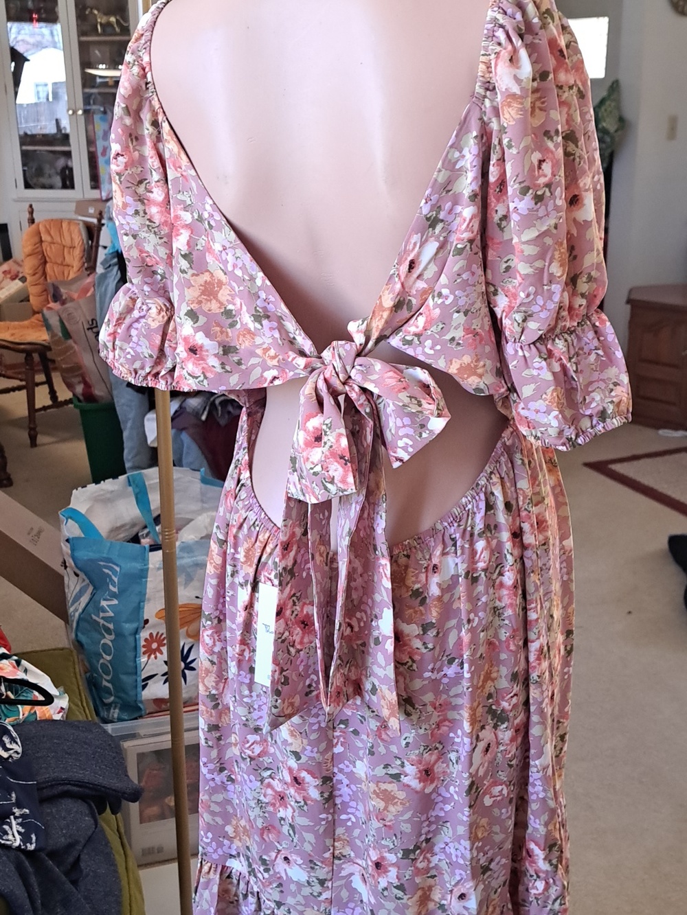 Inmod Floral Pink Maxi Dress with Puff Sleeves L Ptp 19" - Picture 5 of 8